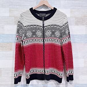 NORWEAR Vintage Wool Nordic Full Zip Ski Sweater Red Black Womens Large